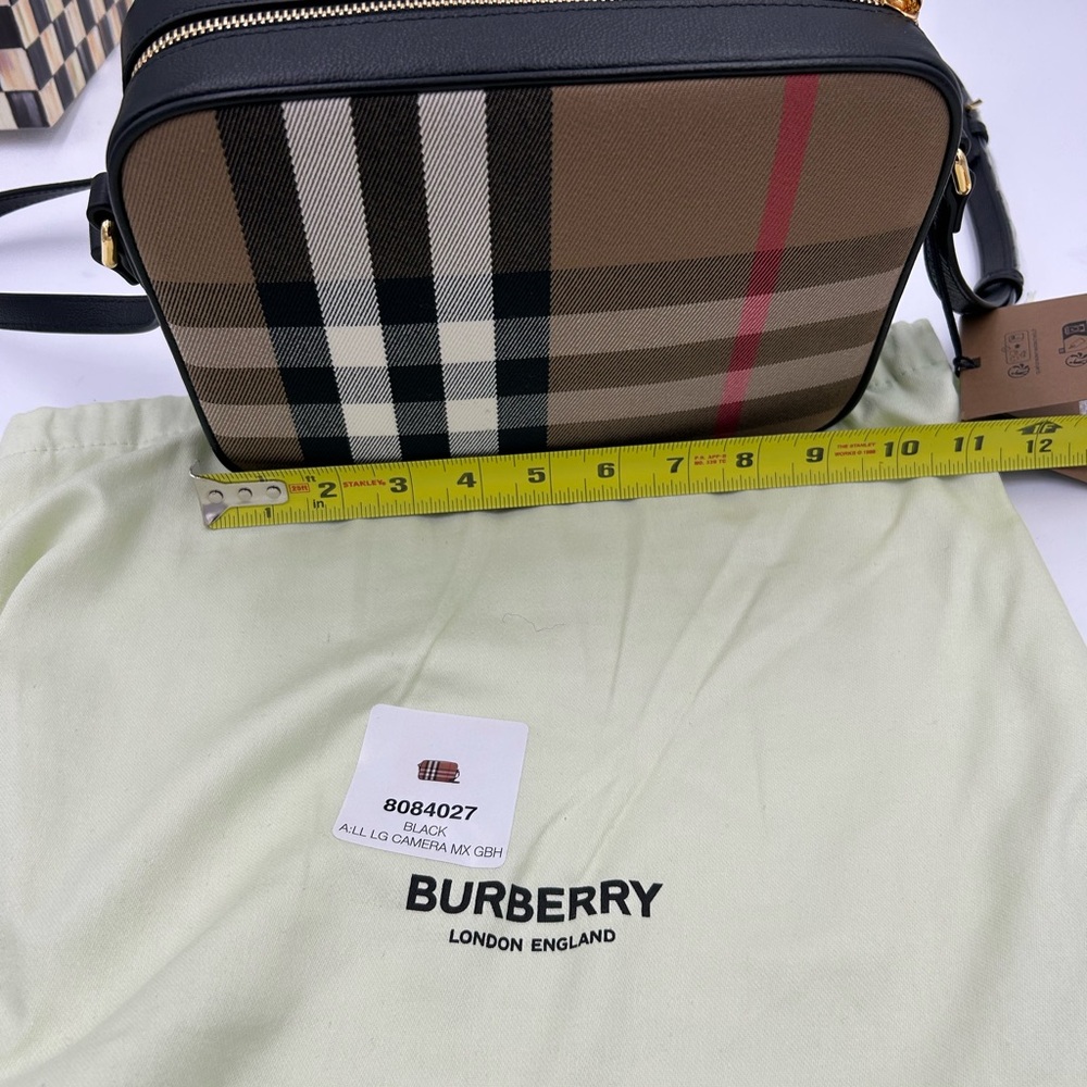 Women's Burberry check, canvas, and leather camera bag made in Italy - Picture 12 of 14